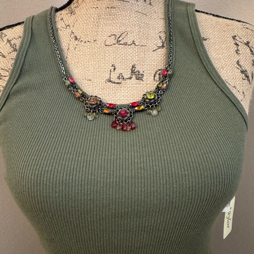 Khaki Embellished Ribbed Tank Top